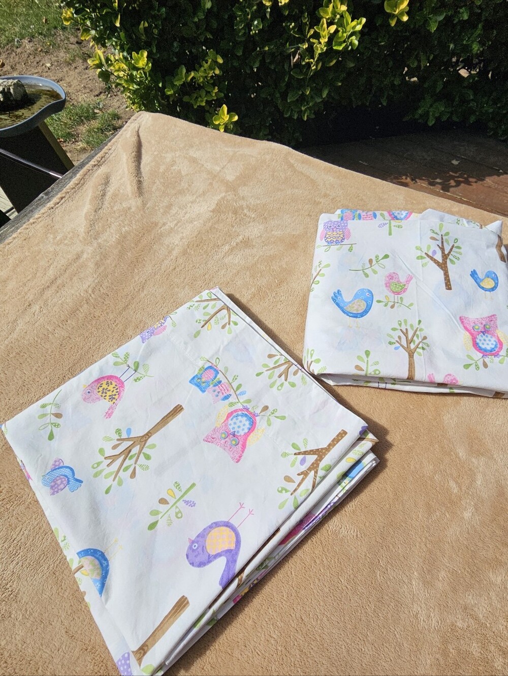 Pottery Barn Kids Toddler Flat & Fitted Cotton Sheet with Pastel Birds & Owls